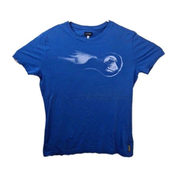 Armani Jeans Blue T-Shirt Eagle Graphic AJ Logo Men's Vintage Look Size L - Picture 1 of 8